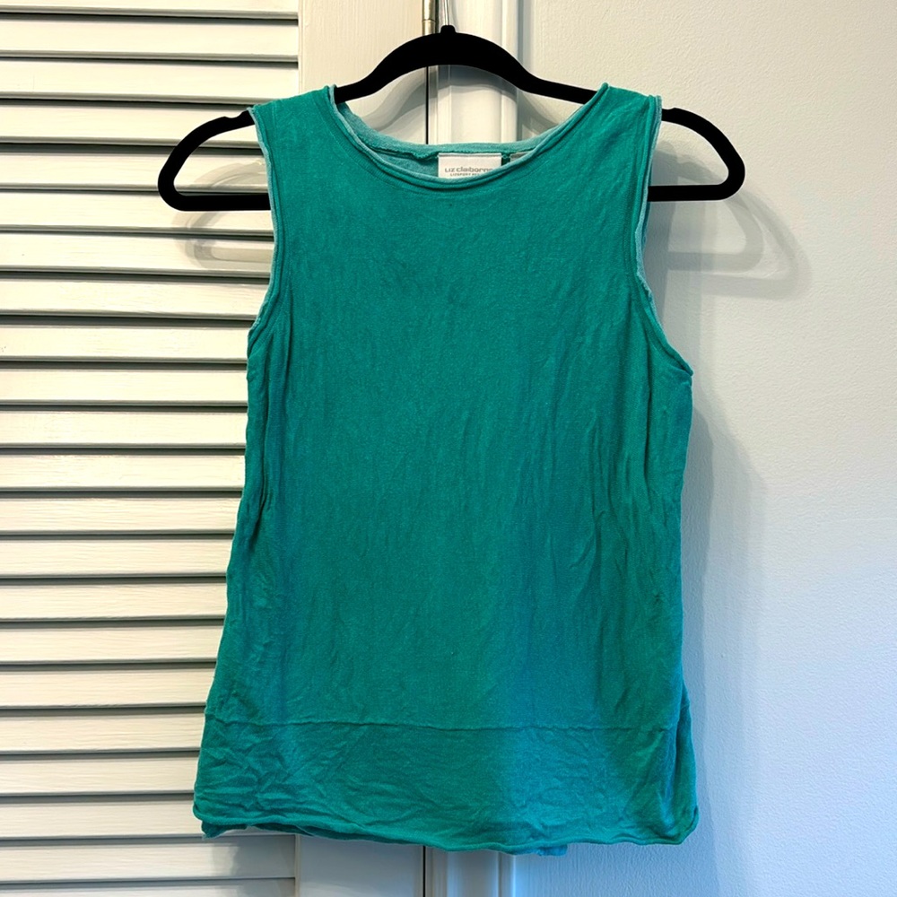 Liz Claiborne LizSport Petite Blue Teal Tank SZ SP 55% Linen 45% Cotton